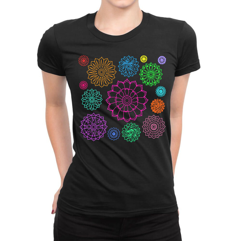 Flower Pattern T  Shirt Colorful Groovy Flower Pattern Outline T  Shir Ladies Fitted T-Shirt by pullovercostarican | Artistshot