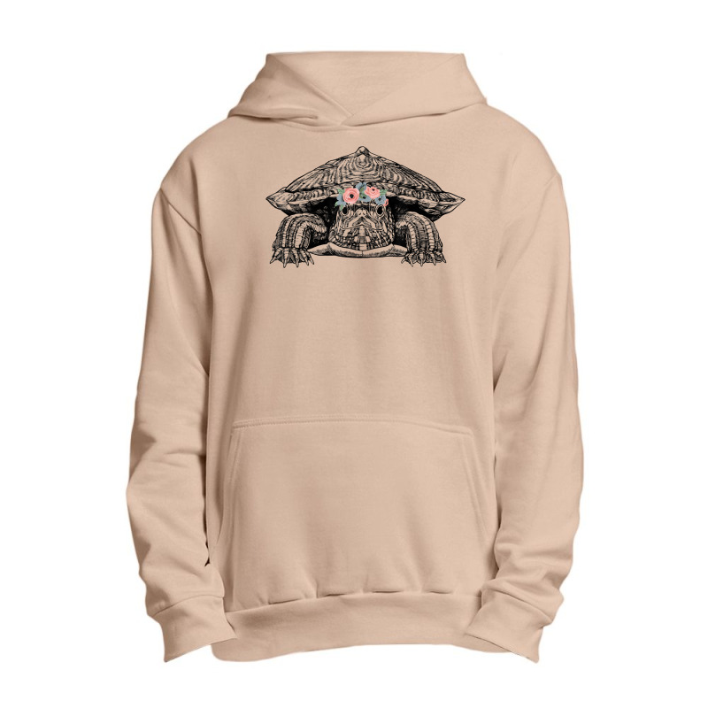 Red Eared Slider Turtle With Floral Headband Urban Pullover Hoodie | Artistshot