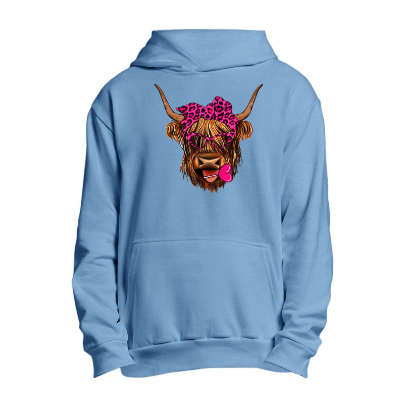 Valentines Highland Cow With Hearts Bandana And Glasses Urban Pullover Hoodie | Artistshot