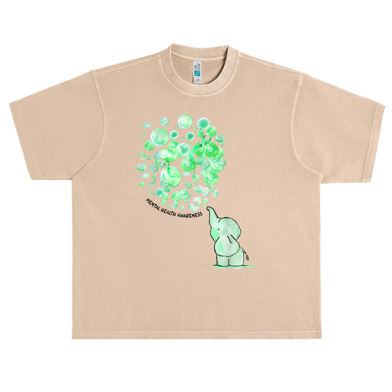 Elephant Blows Up Green Balloons Mental Health Awareness T Shirt Urban Heavy T-shirt by cm-arts | Artistshot