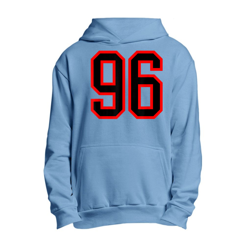 Jersey Number #96 Red Black Sports Birthday Lucky Number 96 Urban Pullover Hoodie by Queens | Artistshot