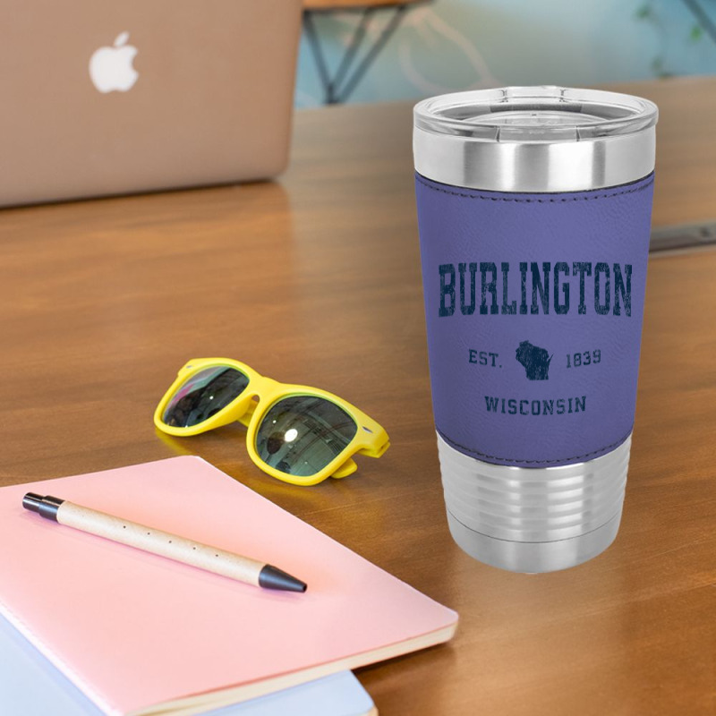 Burlington Wisconsin Wi Vintage Athletic Navy Sports Design Leatherette Tumbler | Artistshot