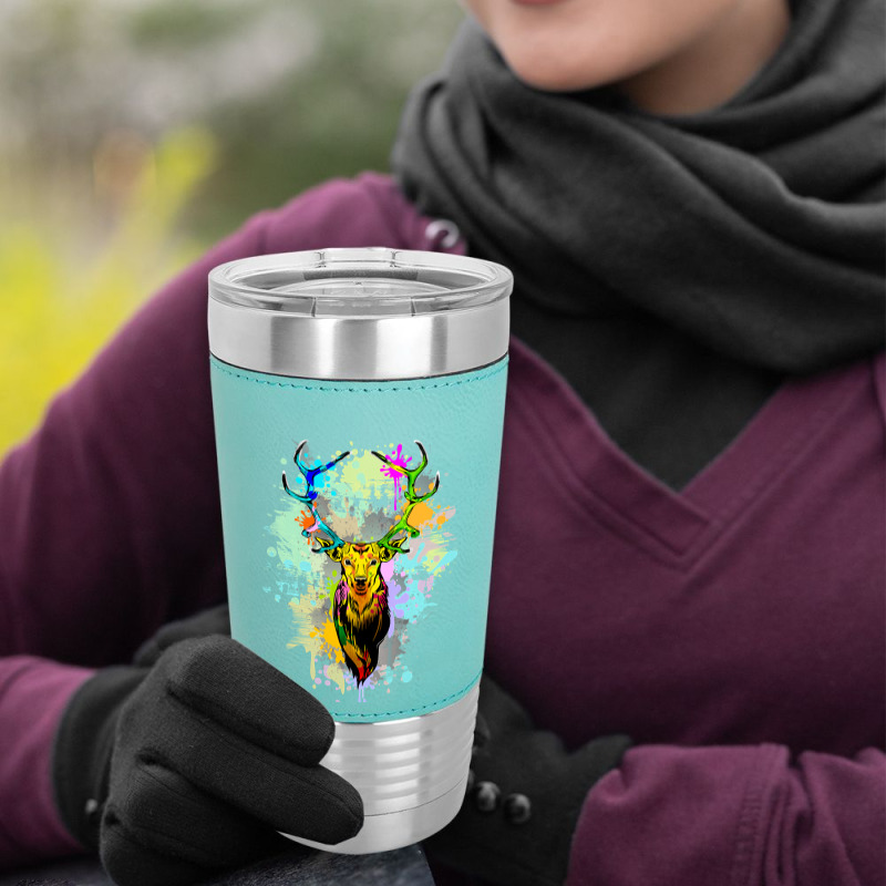 Deer Popart Dripping Paint, Deer Pop Art, Dripping Paint, Deer Drippin Leatherette Tumbler | Artistshot