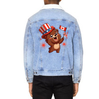 Brown Bear Is Celebrating Canada Independence Day Unisex Sherpa-lined Denim Jacket | Artistshot