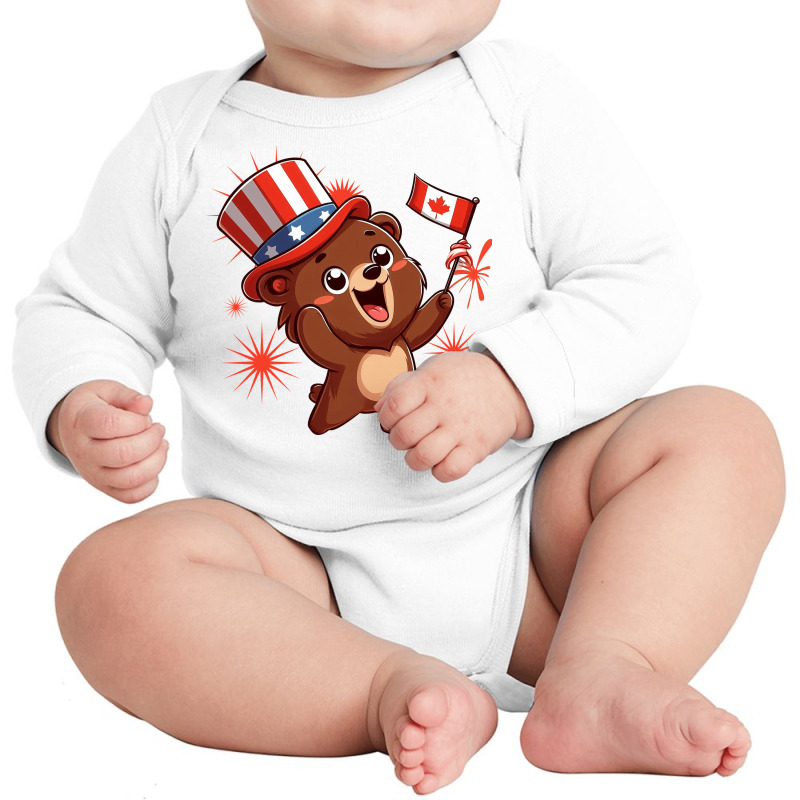 Brown Bear Is Celebrating Canada Independence Day Long Sleeve Baby Bodysuit by ren21 | Artistshot