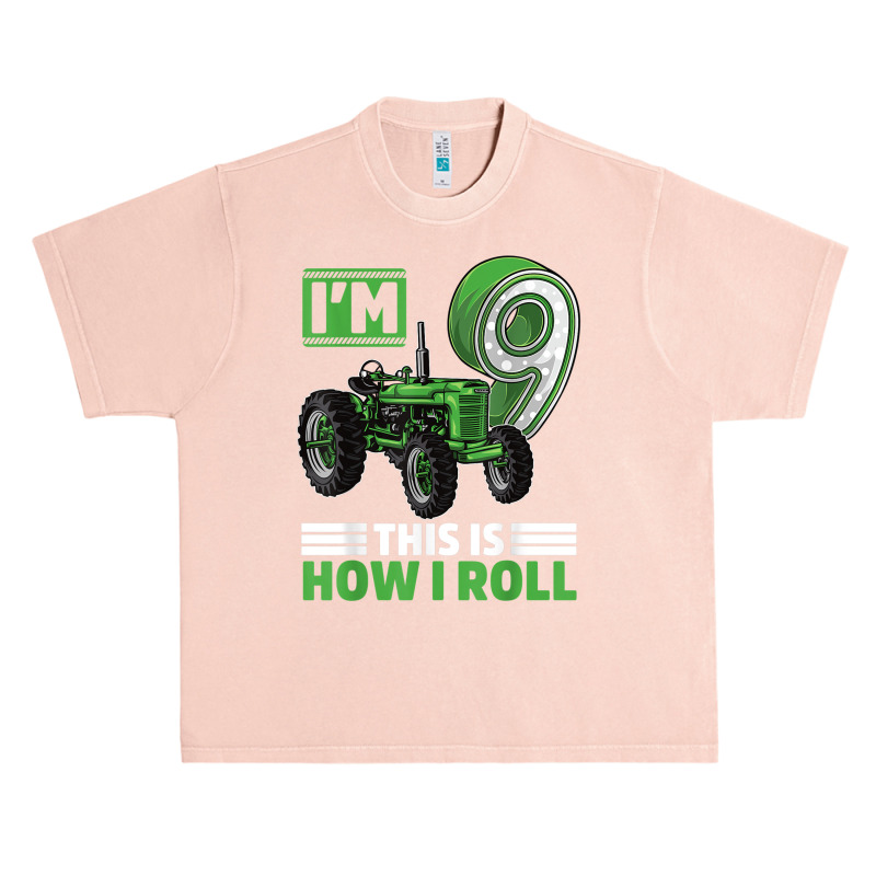 Green Farm Tractor 9th Birthday Party 9 Year Old Farmer T Shirt Urban Heavy T-shirt | Artistshot