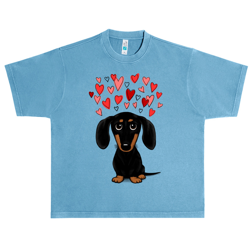 Dachshund Dog Black And Tan Dachshund With Valentine Hearts Cute Carto Urban Heavy T-shirt by coolquirrell | Artistshot