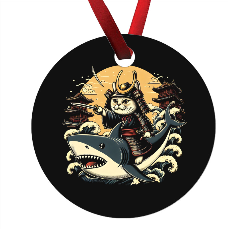 Ninja Cat Samurai Riding Shark Ornament | Artistshot