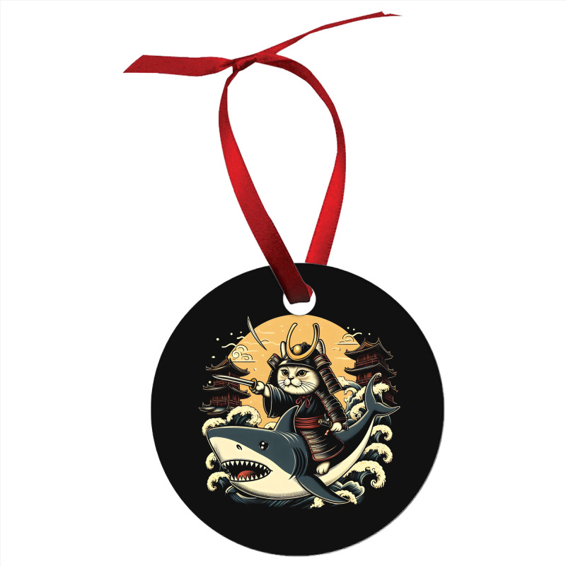 Ninja Cat Samurai Riding Shark Ornament | Artistshot