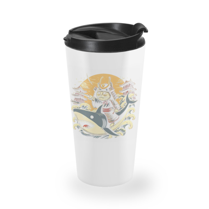 Ninja Cat Samurai Riding Shark Travel Mug | Artistshot