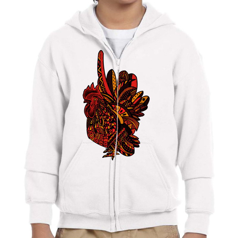 Ornate Rooster Youth Zipper Hoodie by polkam design | Artistshot