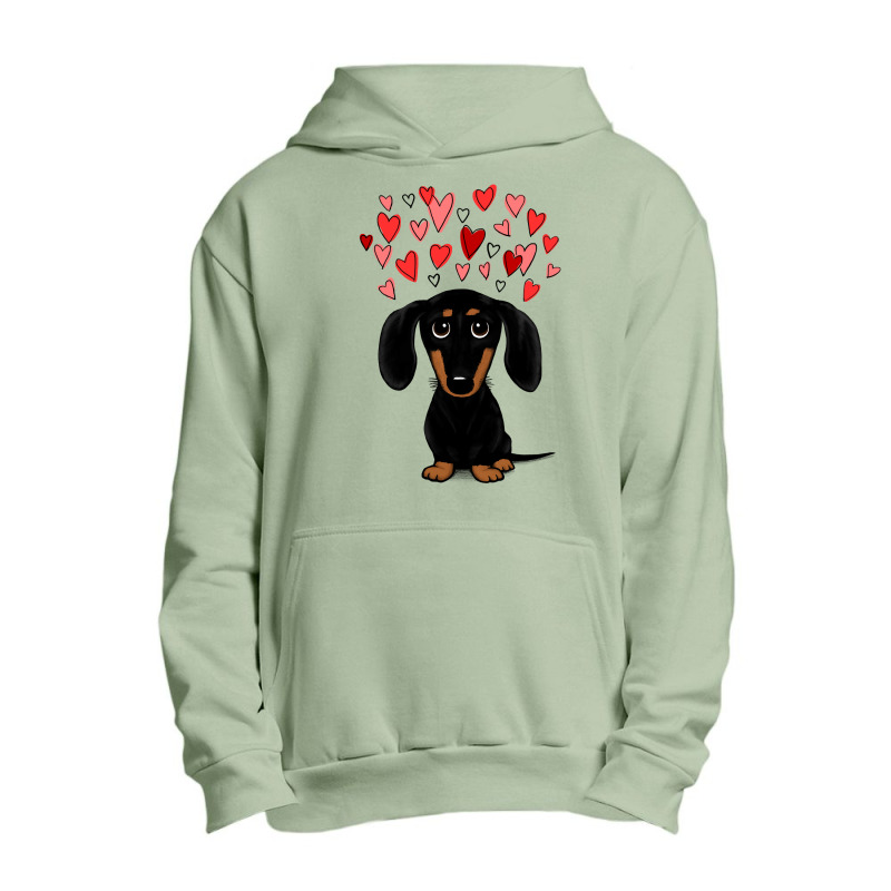 Dachshund Dog Black And Tan Dachshund With Valentine Hearts Cute Carto Urban Pullover Hoodie by coolquirrell | Artistshot