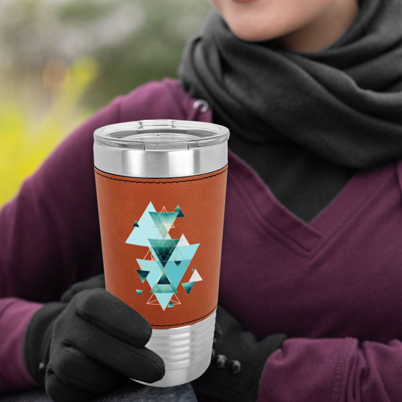 Geometric Triangle Compilation In Teal Leatherette Tumbler | Artistshot