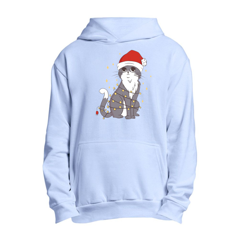 Cat Christmas Hat Christmas Lights Cute Cat Christmas Urban Pullover Hoodie | Artistshot