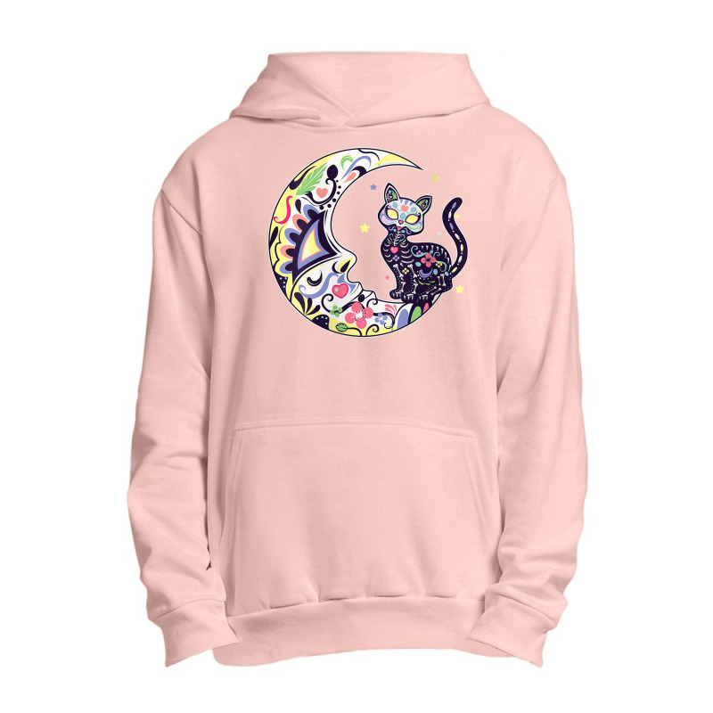 Womens Cat And Moon Sugar Skull Dia De Los Muertos Day Of The Dead V N Urban Pullover Hoodie | Artistshot