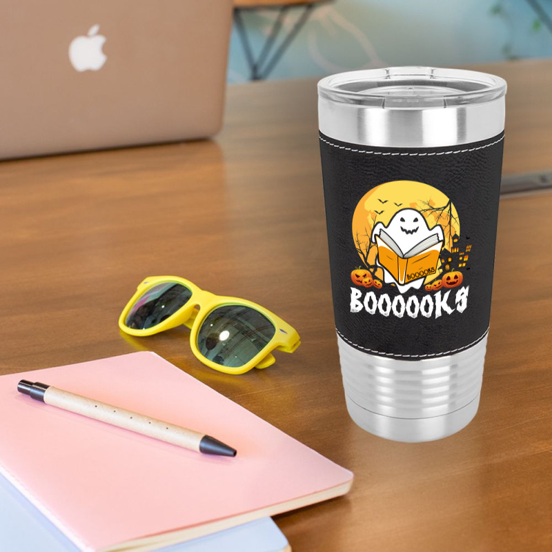 Booooks Ghost Boo Read Books Library Teacher Moon Bookworm Leatherette Tumbler | Artistshot