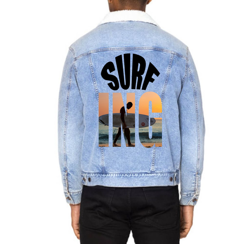 Surfing Unisex Sherpa-Lined Denim Jacket by DTFDOT | Artistshot