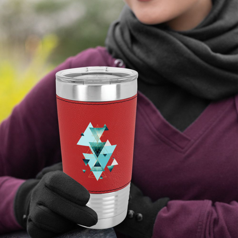 Geometric Triangle Compilation In Teal Leatherette Tumbler | Artistshot