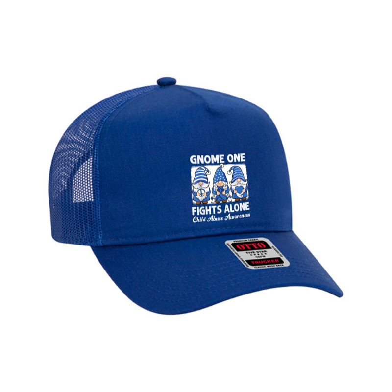 Gnome One Fights Alone Child Abuse Prevention Awareness Mesh Back Trucker Hat by NathanielDesign | Artistshot