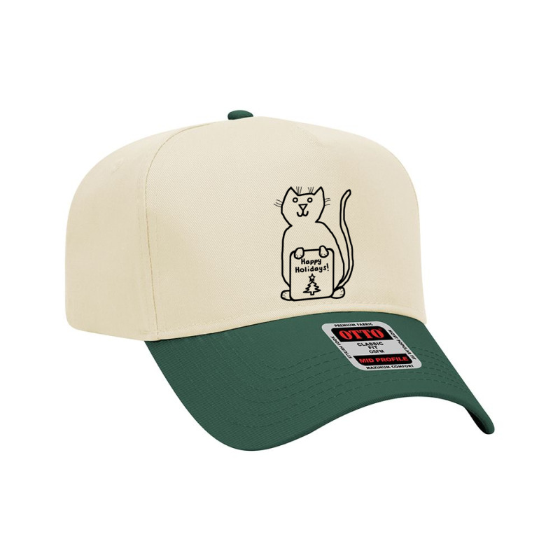 Cute Christmas Cat Says Happy Holidays Line Drawing Adjustable Baseball Cap by Mello Greenwood | Artistshot