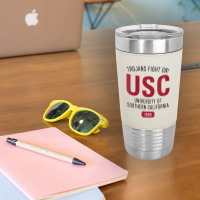 Usc Womens Trojans Fight On! Simple Stack Cardinal Black V-neck Leatherette Tumbler | Artistshot