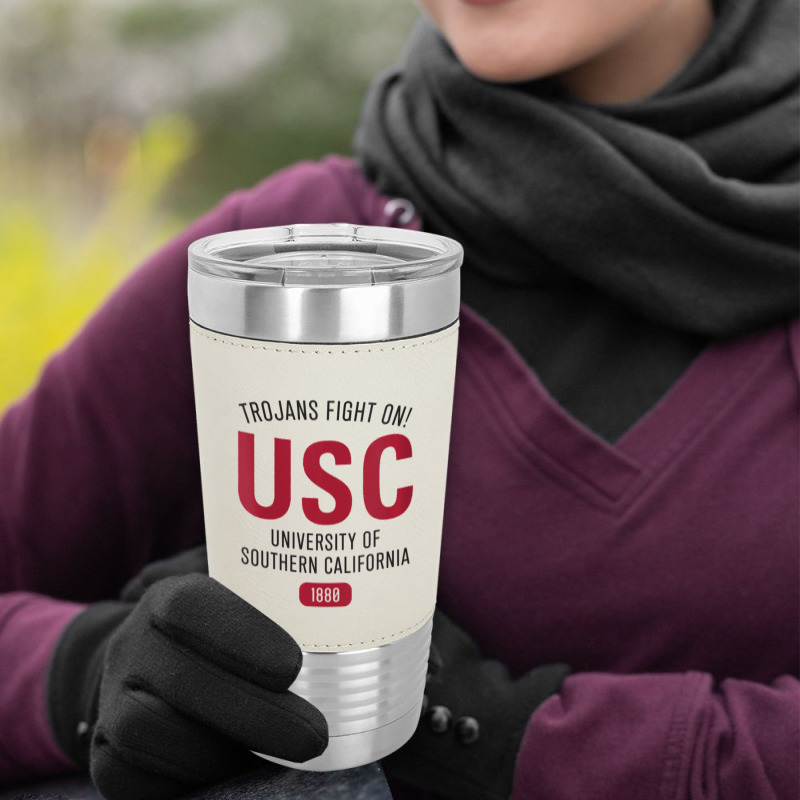 Usc Womens Trojans Fight On! Simple Stack Cardinal Black V-neck Leatherette Tumbler | Artistshot