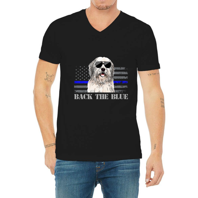 Old English Sheepdog Thin Blue Line American Flag Police Dog Premium V-neck Tee | Artistshot