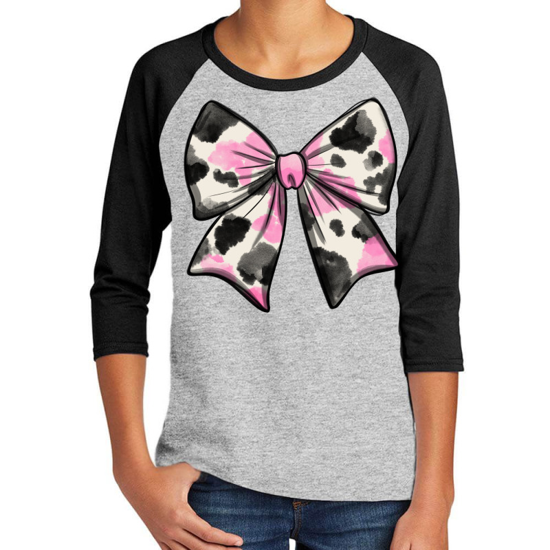 Pink Cow Print Coquette Bow Youth 3/4 Sleeve by Oma's Magic World | Artistshot