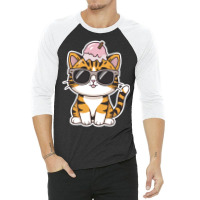 Ice Cream On Kitten Head 3/4 Sleeve Shirt | Artistshot