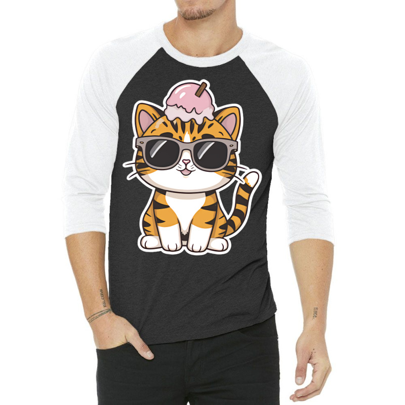 Ice Cream On Kitten Head 3/4 Sleeve Shirt | Artistshot