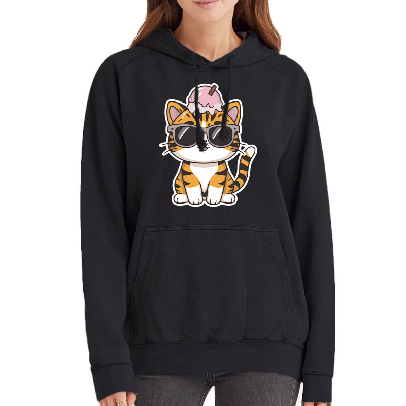 Ice Cream On Kitten Head Vintage Hoodie | Artistshot