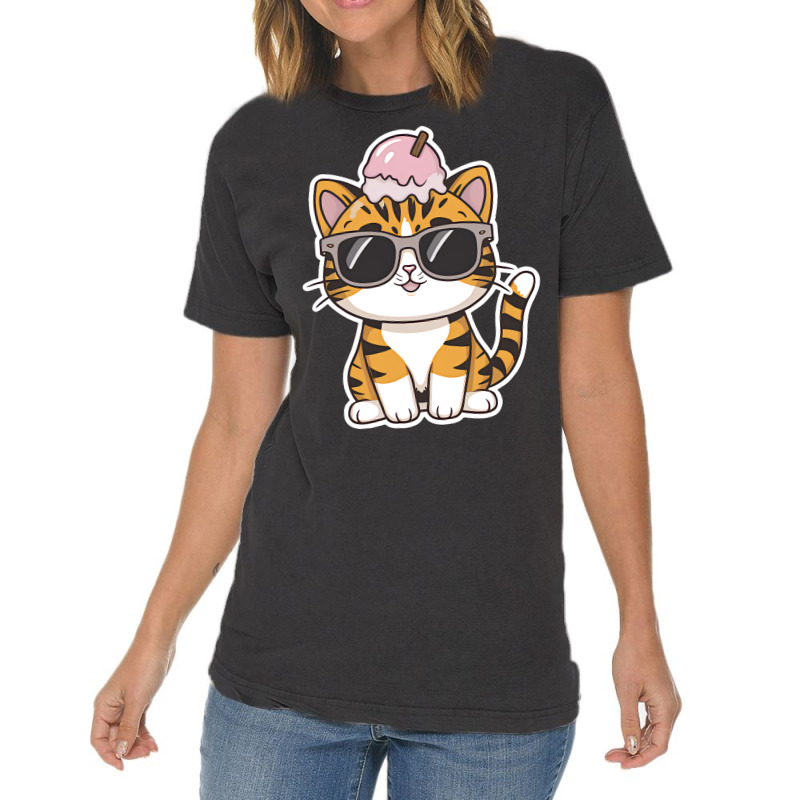 Ice Cream On Kitten Head Vintage T-shirt | Artistshot