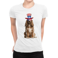 Cocker Spaniel Eyewear American Flag Sunglasses Glasses And Hat 4th Of Ladies Fitted T-shirt | Artistshot