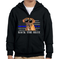 Dogues De Bordeaux Thin Blue Line American Flag Police Dog Youth Zipper Hoodie | Artistshot