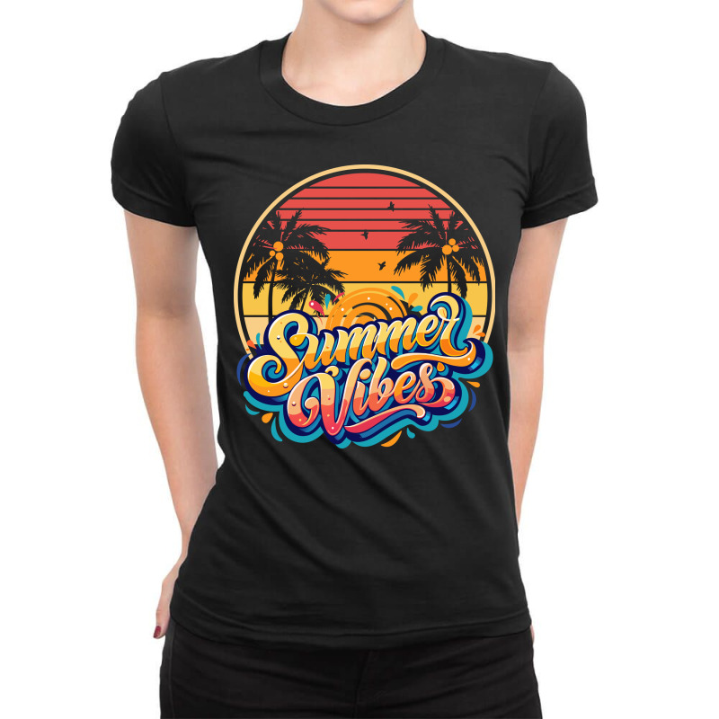 Summer Vibes Retro Sunset Ladies Fitted T-Shirt by TuxQ | Artistshot