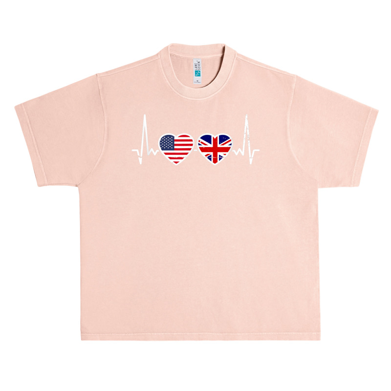 Great Britain Usa Heartbeat British American Flag T Shirt Urban Heavy T-shirt | Artistshot