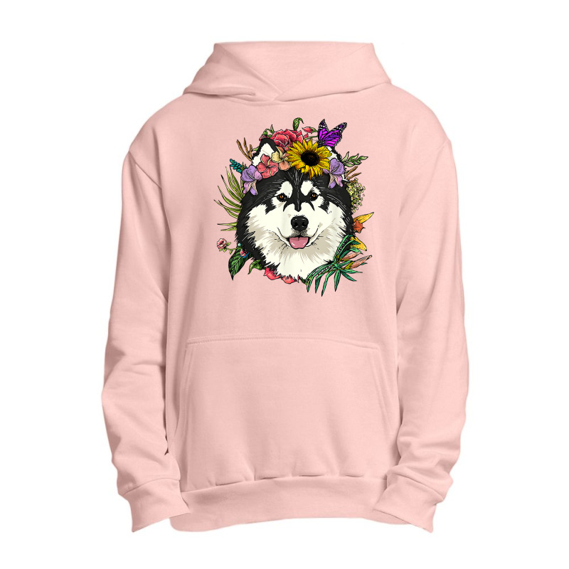 Floral Alaskan Malamute Dog Botanical Plant Flower Dog Lover T Shirt Urban Pullover Hoodie | Artistshot