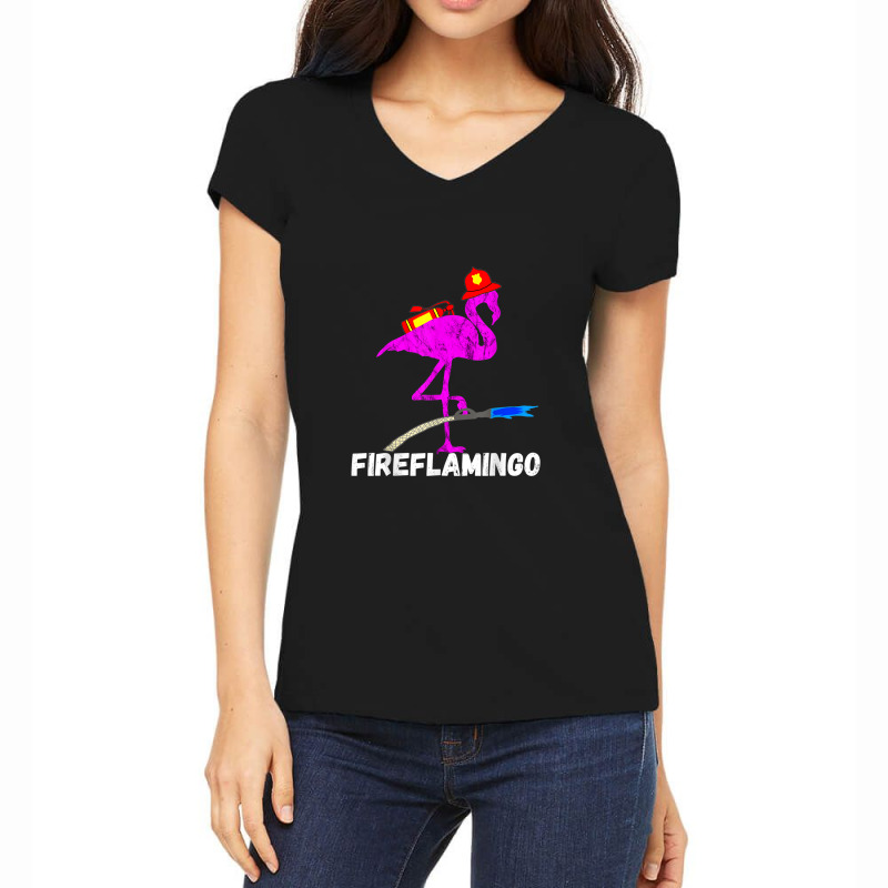 Fire Fighter Flamingo Exotic Bird Funny Firefighter Fireman Women's V-Neck T-Shirt by Yuh2105 | Artistshot