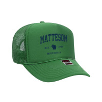 Matteson Wisconsin Wi Vintage Athletic Navy Sports Design Foam Trucker Hat | Artistshot