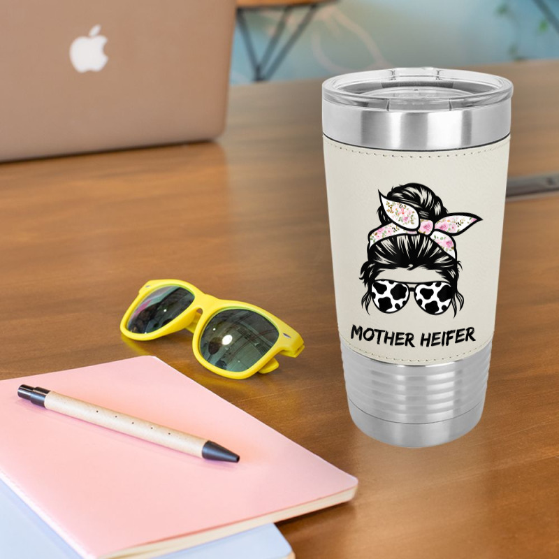 Mother Heifer Farmer Mom Cow Messy Bun Hair Bandana Cow T Shirt Leatherette Tumbler | Artistshot