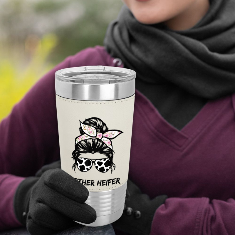 Mother Heifer Farmer Mom Cow Messy Bun Hair Bandana Cow T Shirt Leatherette Tumbler | Artistshot