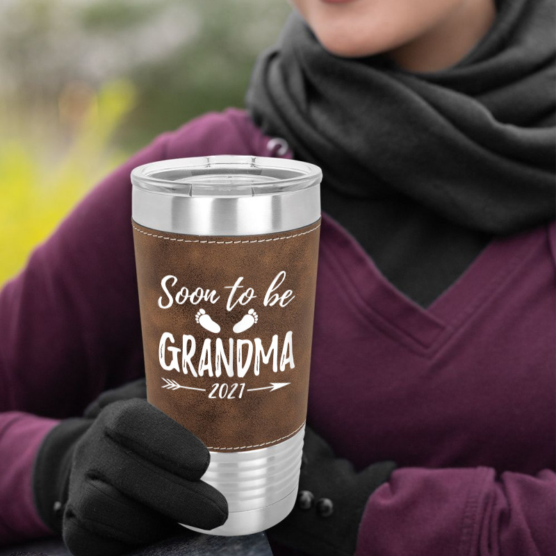 Womens Soon To Be Grandma Est.2021 Pregnancy Announcement T Shirt Leatherette Tumbler | Artistshot