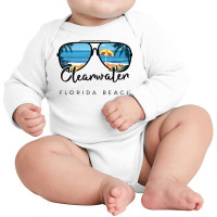 Clearwater Beach Florida Palm Tree Sunglasses Souvenir T Shirt Long Sleeve Baby Bodysuit | Artistshot