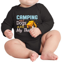 Camping And Dogs Are My Therapy Retro Vintage Long Sleeve Baby Bodysuit | Artistshot