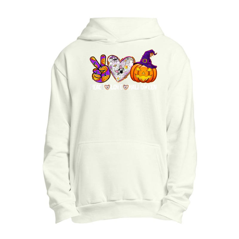 Pumpkin Witch Hat Trick Or Treat Peace Love Halloween T Shirt Urban Pullover Hoodie | Artistshot