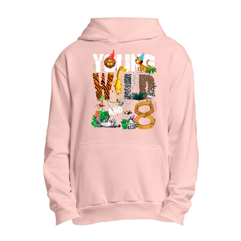 8th Birthday Young Wild And I'm 8 Safari Jungle Animal Zoo T Shirt Urban Pullover Hoodie | Artistshot