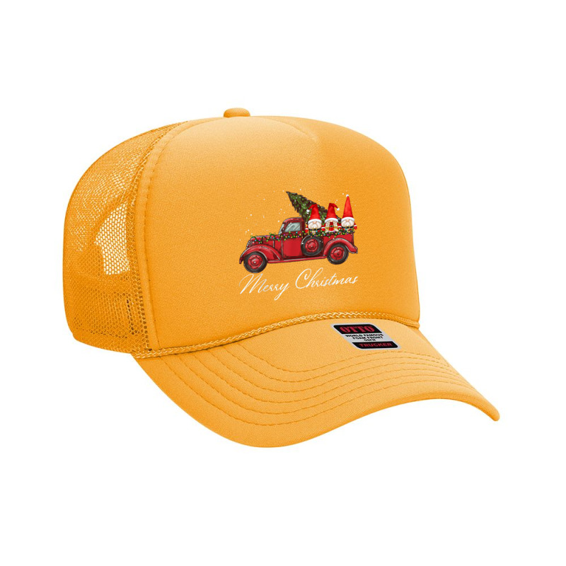 Three Gnomes In Red Truck With Merry Christmas Tree Foam Trucker Hat | Artistshot