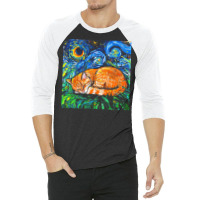 Tabby Cat T  Shirt Orange Tabby Night Full Image T  Shirt 3/4 Sleeve Shirt | Artistshot