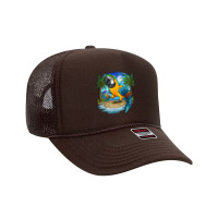 Blue And Gold Macaw Parrot Drinking Margaritas Vacation Bird T Shirt Foam Trucker Hat | Artistshot