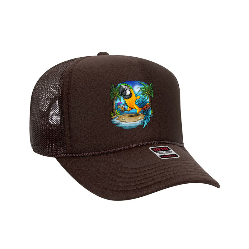 Blue And Gold Macaw Parrot Drinking Margaritas Vacation Bird T Shirt Foam Trucker Hat by cm-arts | Artistshot